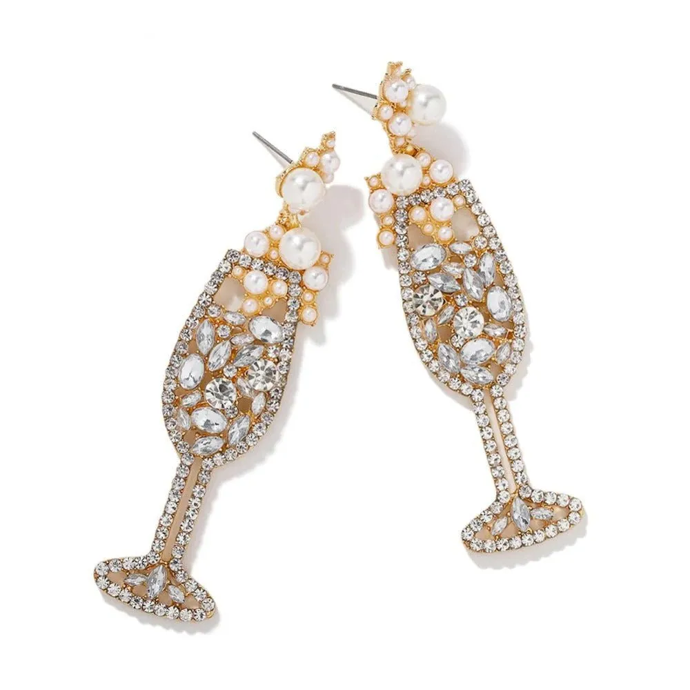 Sparkling Wine White Crystal Earrings