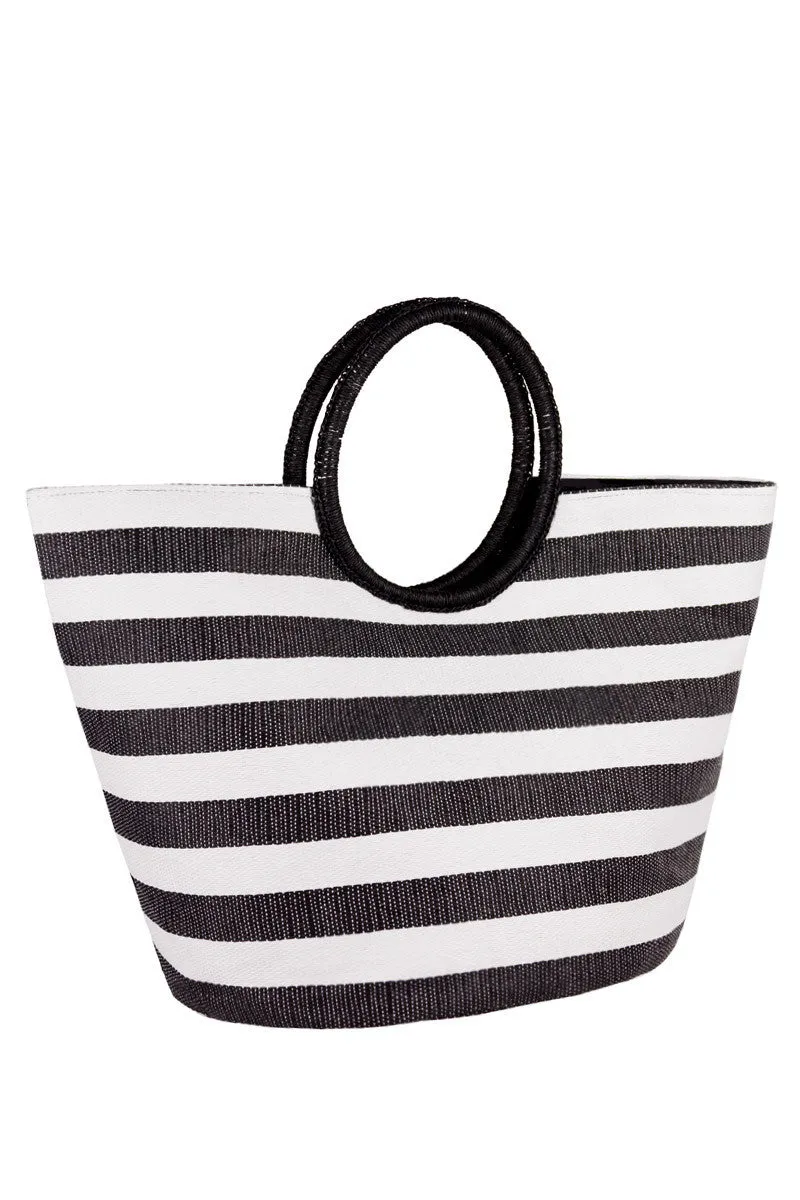 Straw Tote in Black & White