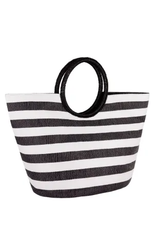 Straw Tote in Black & White