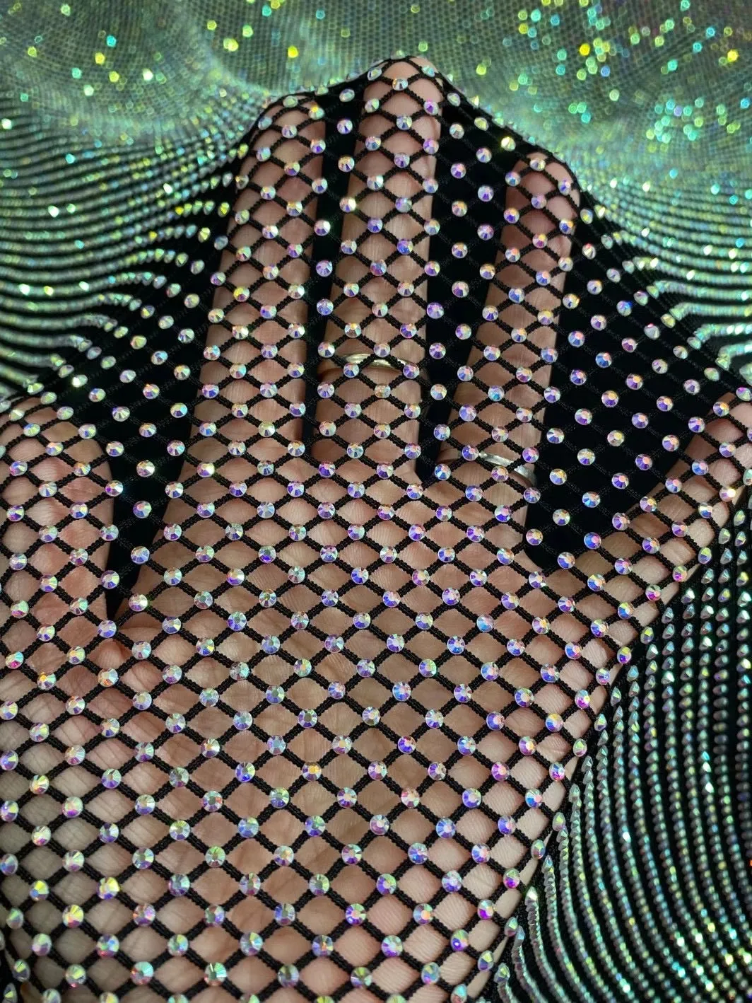 Stretch crystals rhinestones  sparkling blingbling net fabric for decoration, DIY fabrics accessories