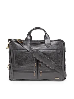 Teakwood Genuine Leather Laptop Bag - Black