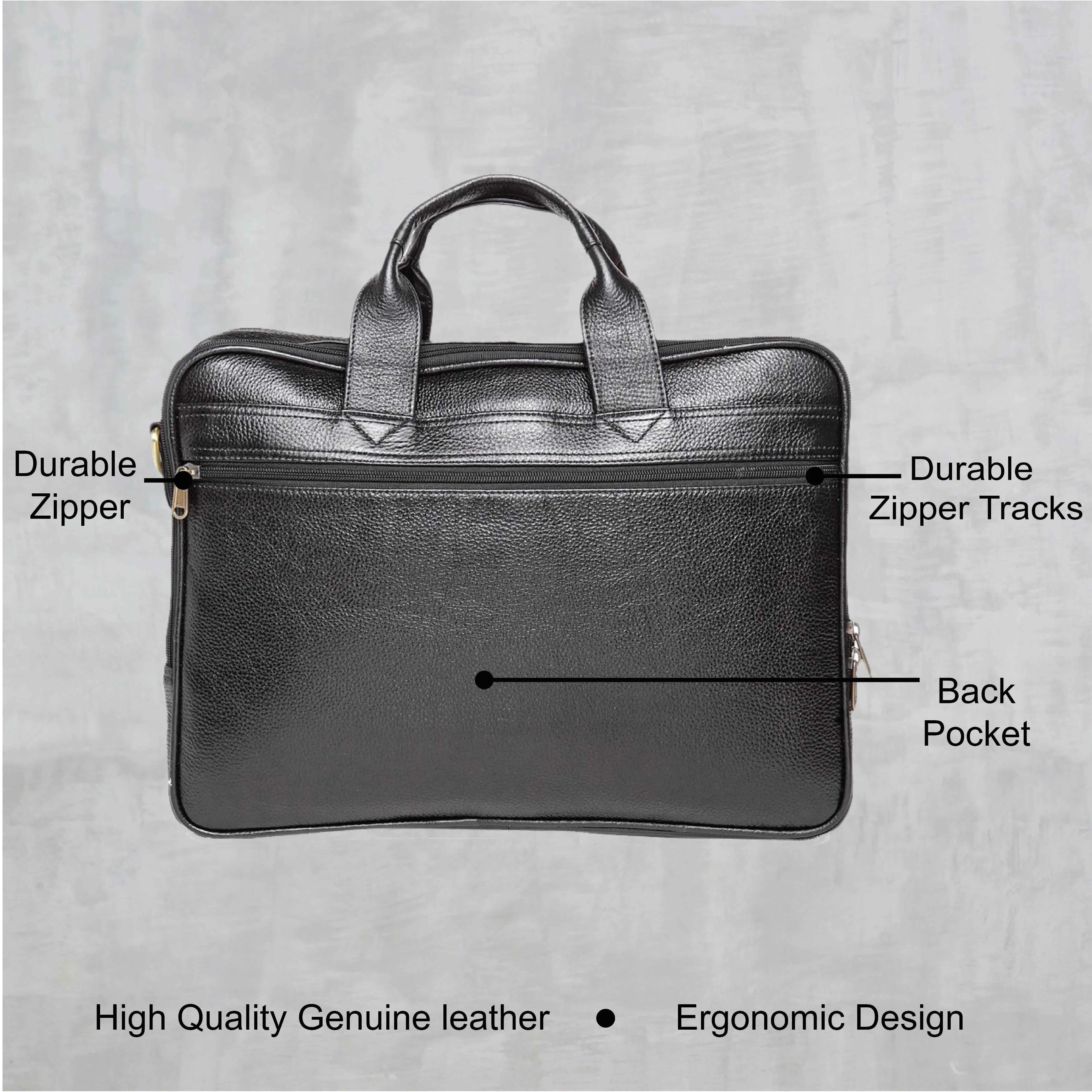 Teakwood Genuine Leather Laptop Bag - Black