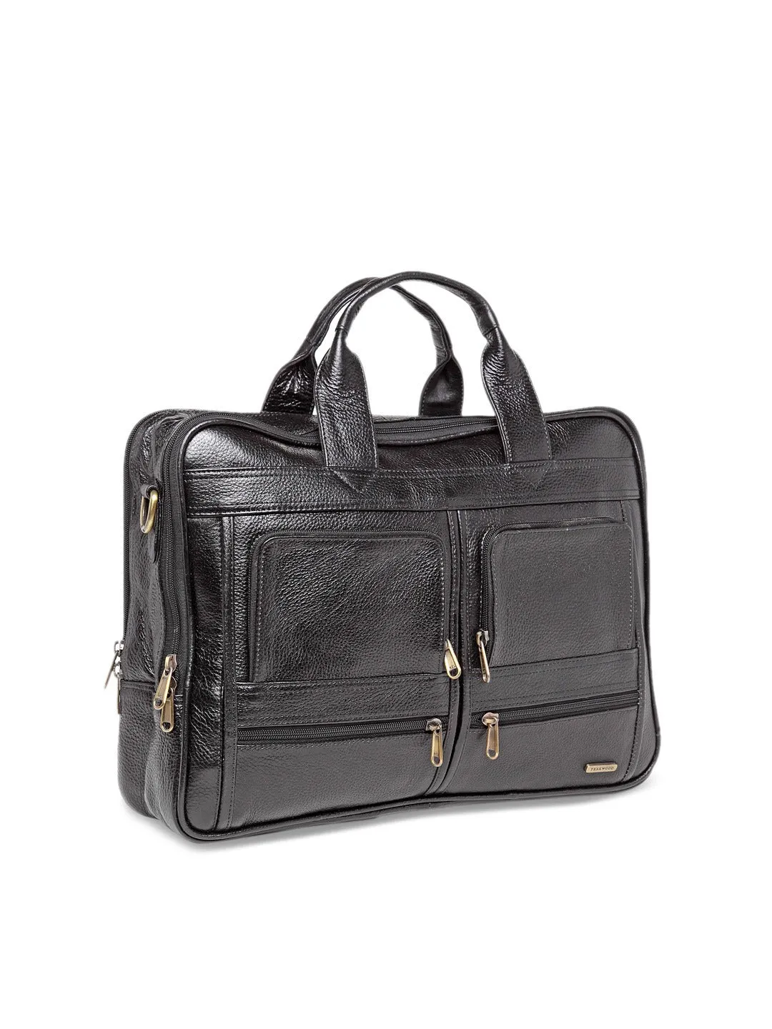 Teakwood Genuine Leather Laptop Bag - Black