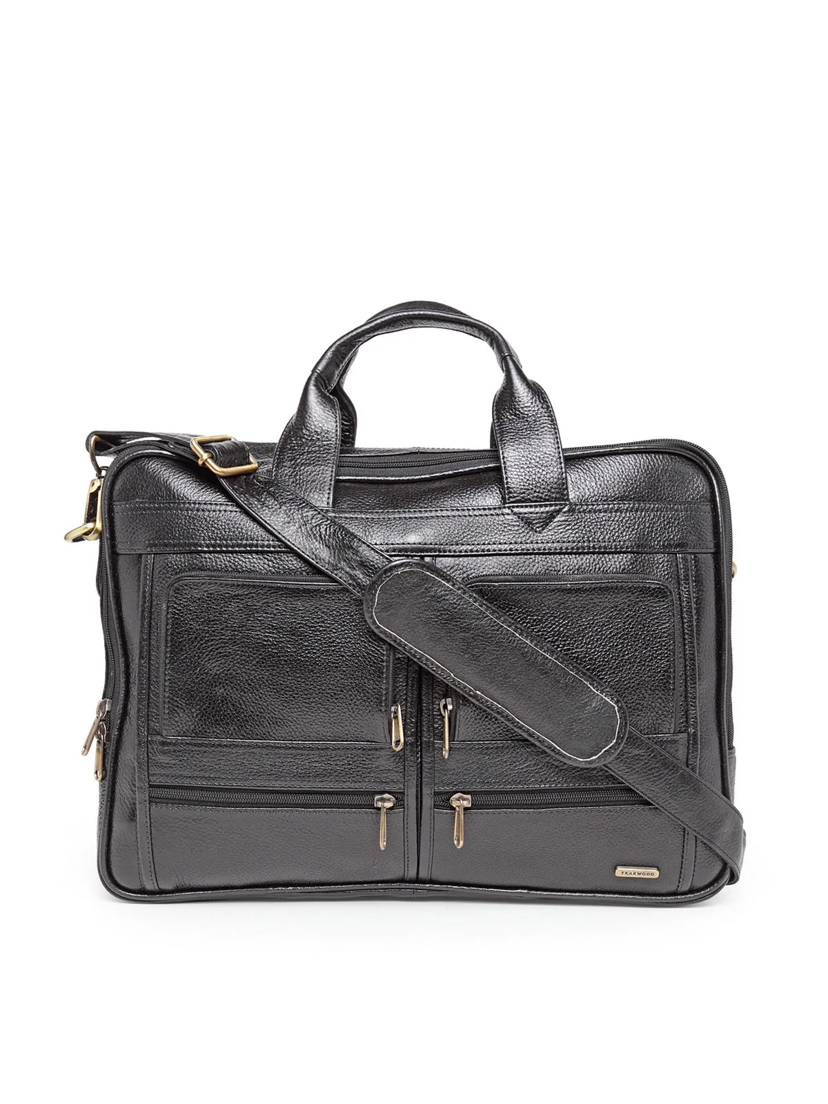 Teakwood Genuine Leather Laptop Bag - Black