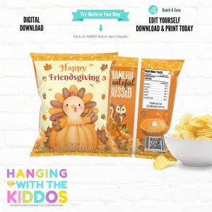 Thanksgiving Chip Bag Template - Personalized  Party Favor
