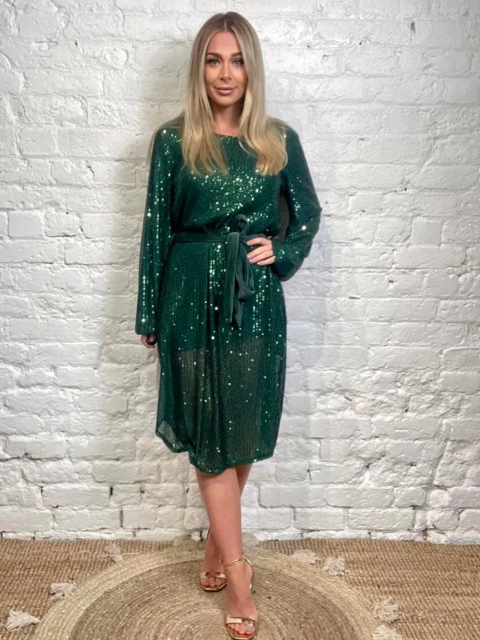 The Angel Cindy Sequin With Velvet Tie Waist Dress