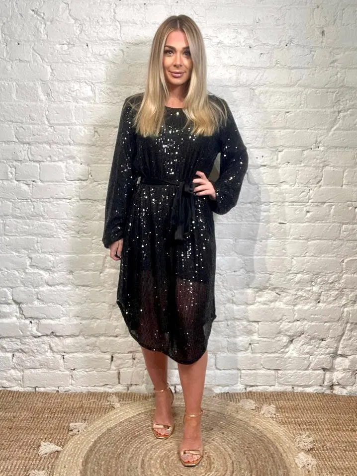 The Angel Cindy Sequin With Velvet Tie Waist Dress