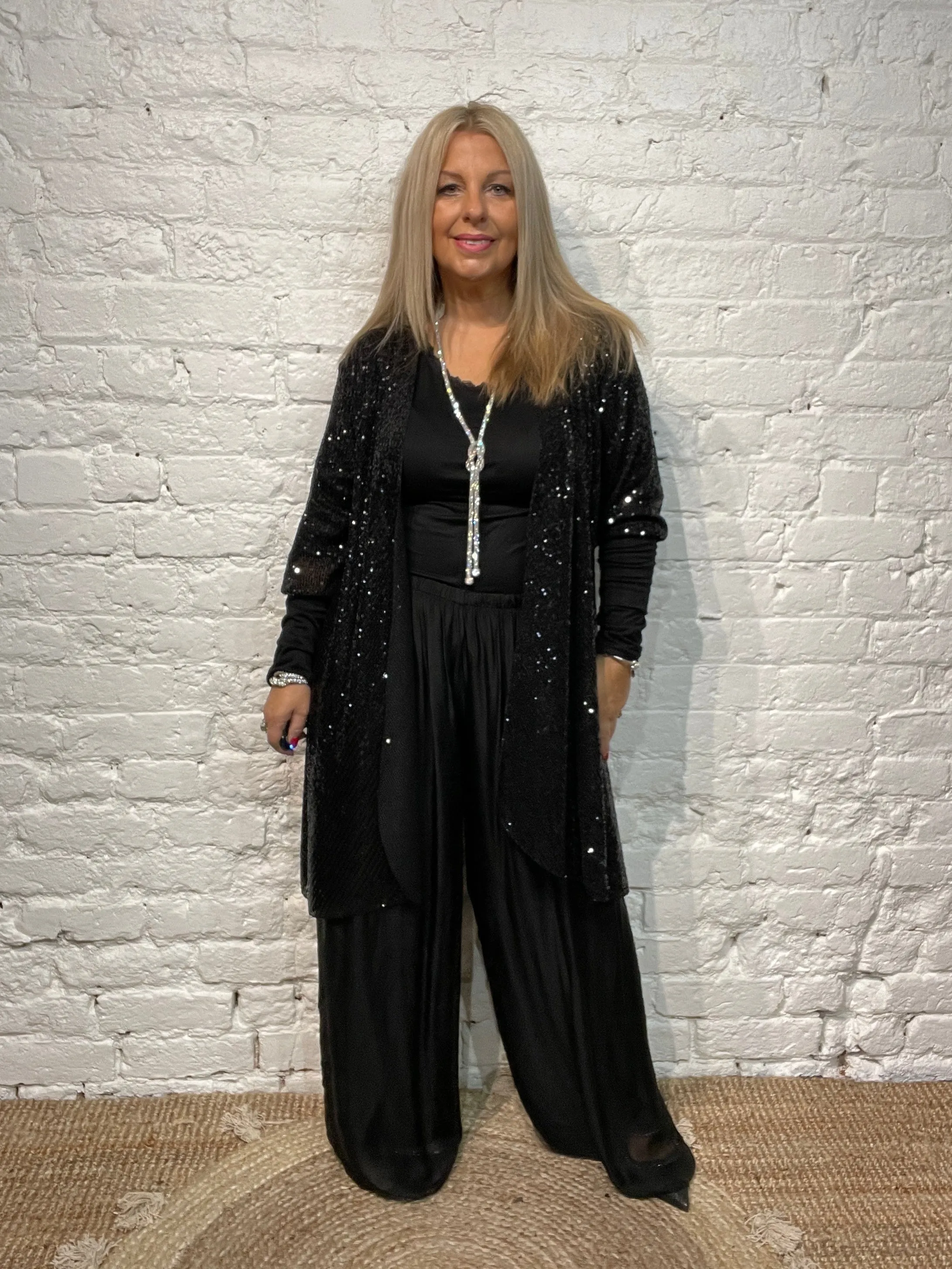 The Anya long Cuff waterfall Fall Front long Sequin Jacket from the Angel collection