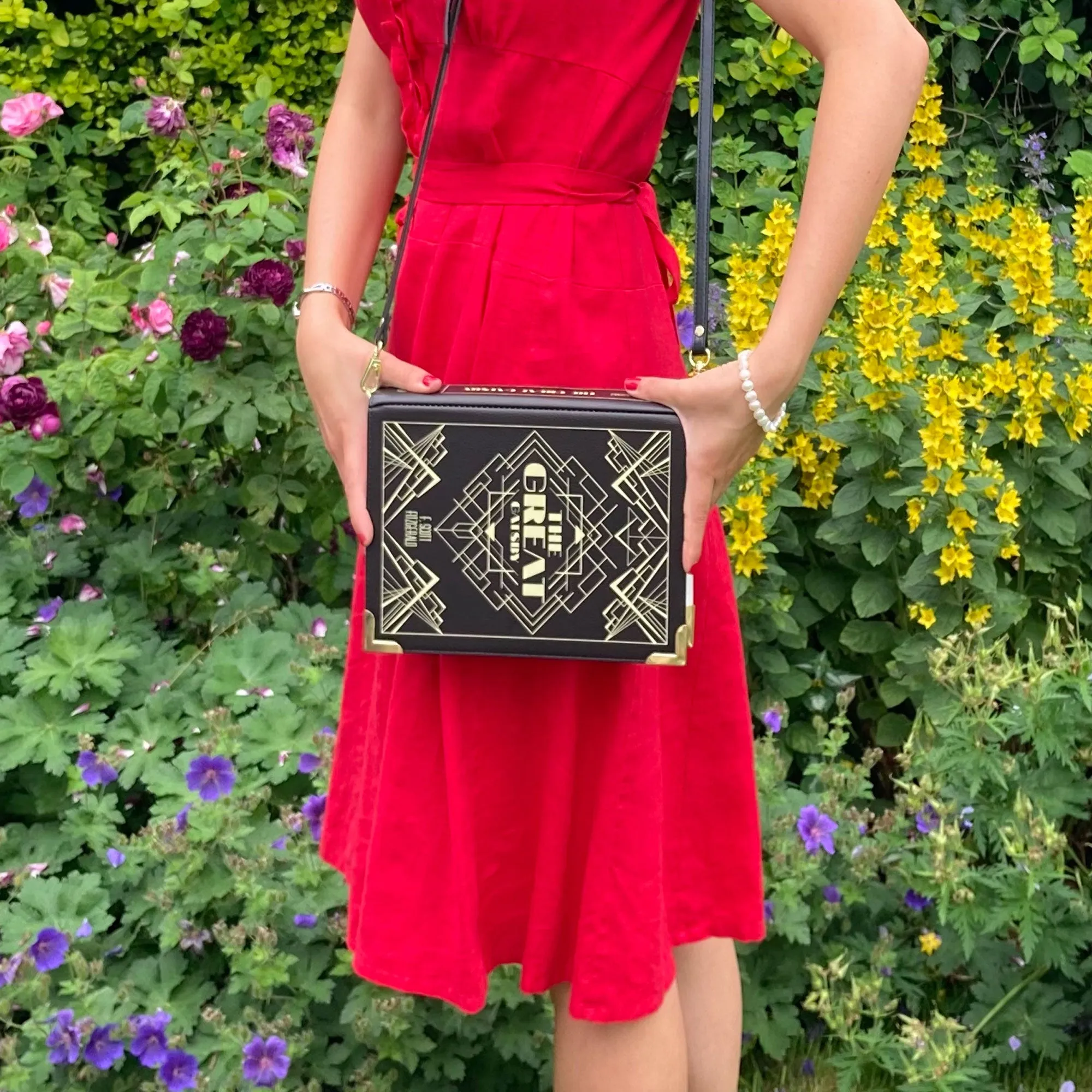 The Great Gatsby Art Deco Black Book Handbag Crossbody Purse
