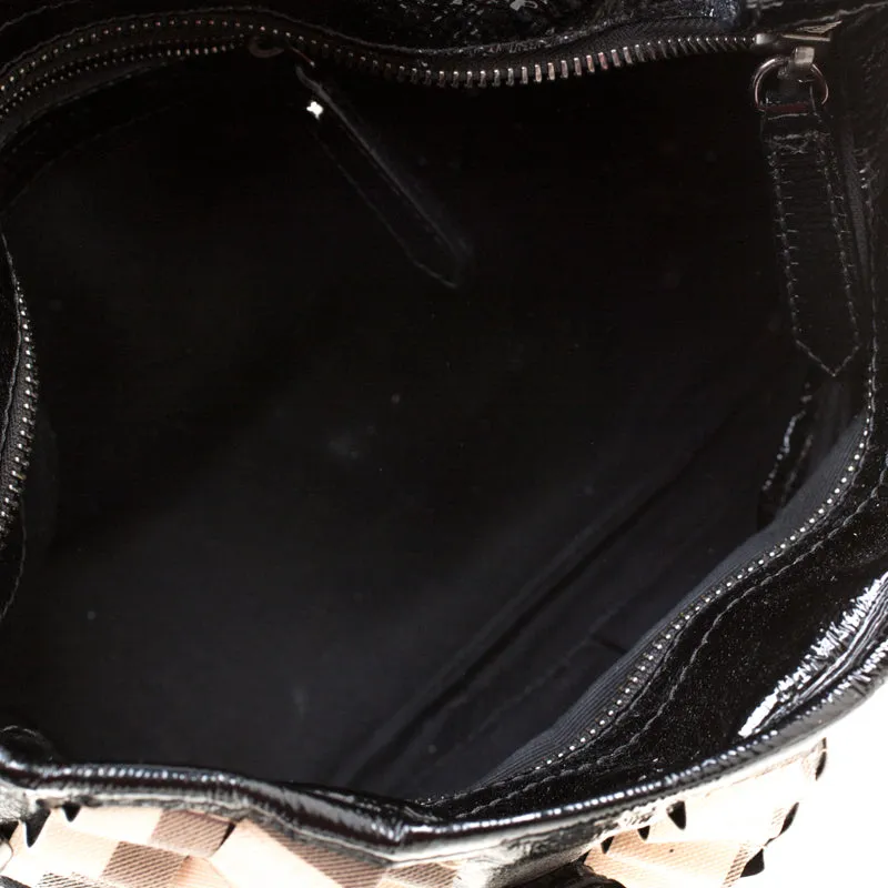 Trendy Inspired Burberry Black/beige Nova Check Pvc And Patent Leather Cartridge Pleat Tote