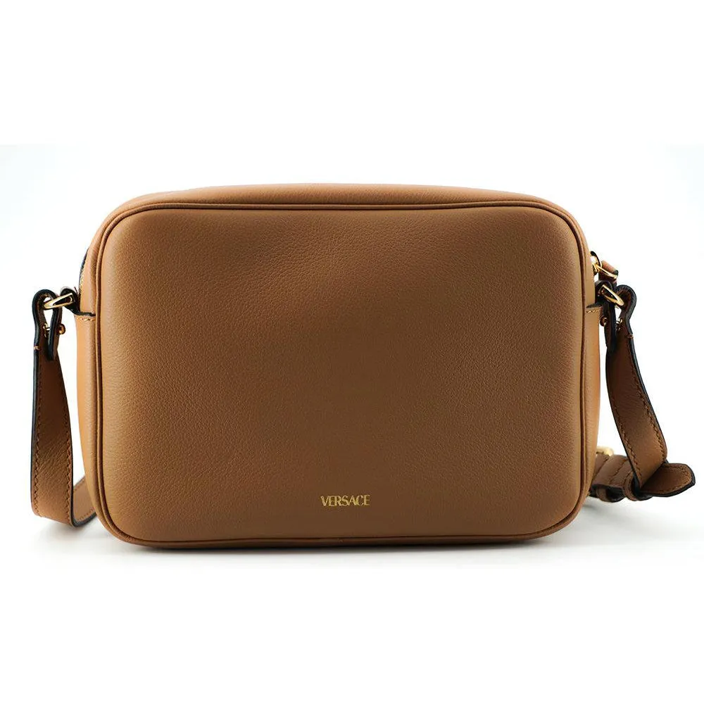 Versace Elegant Brown Leather Camera Case Shoulder Bag