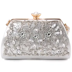 Women “ASIN” Sparkling Carved Crystal Design Hand Strap Chichi Top Clutch