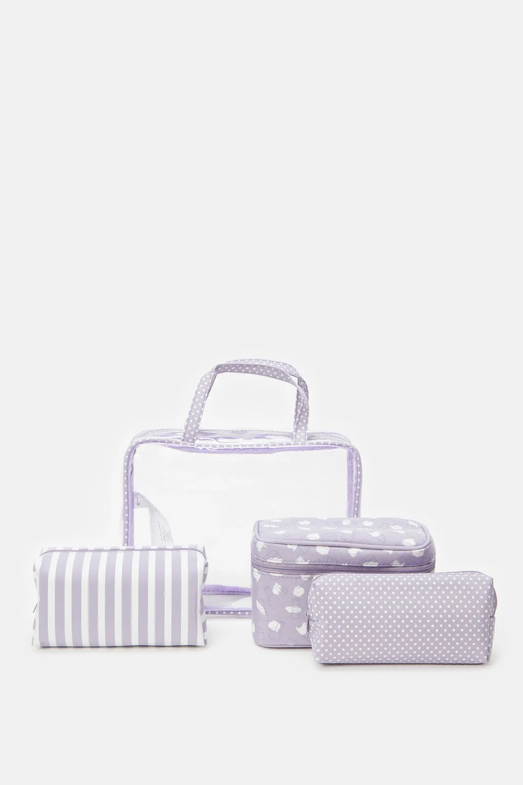 Women Lilac Printed Pouch Set (4 Piece)