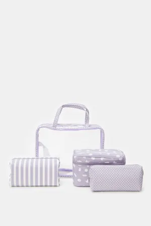 Women Lilac Printed Pouch Set (4 Piece)