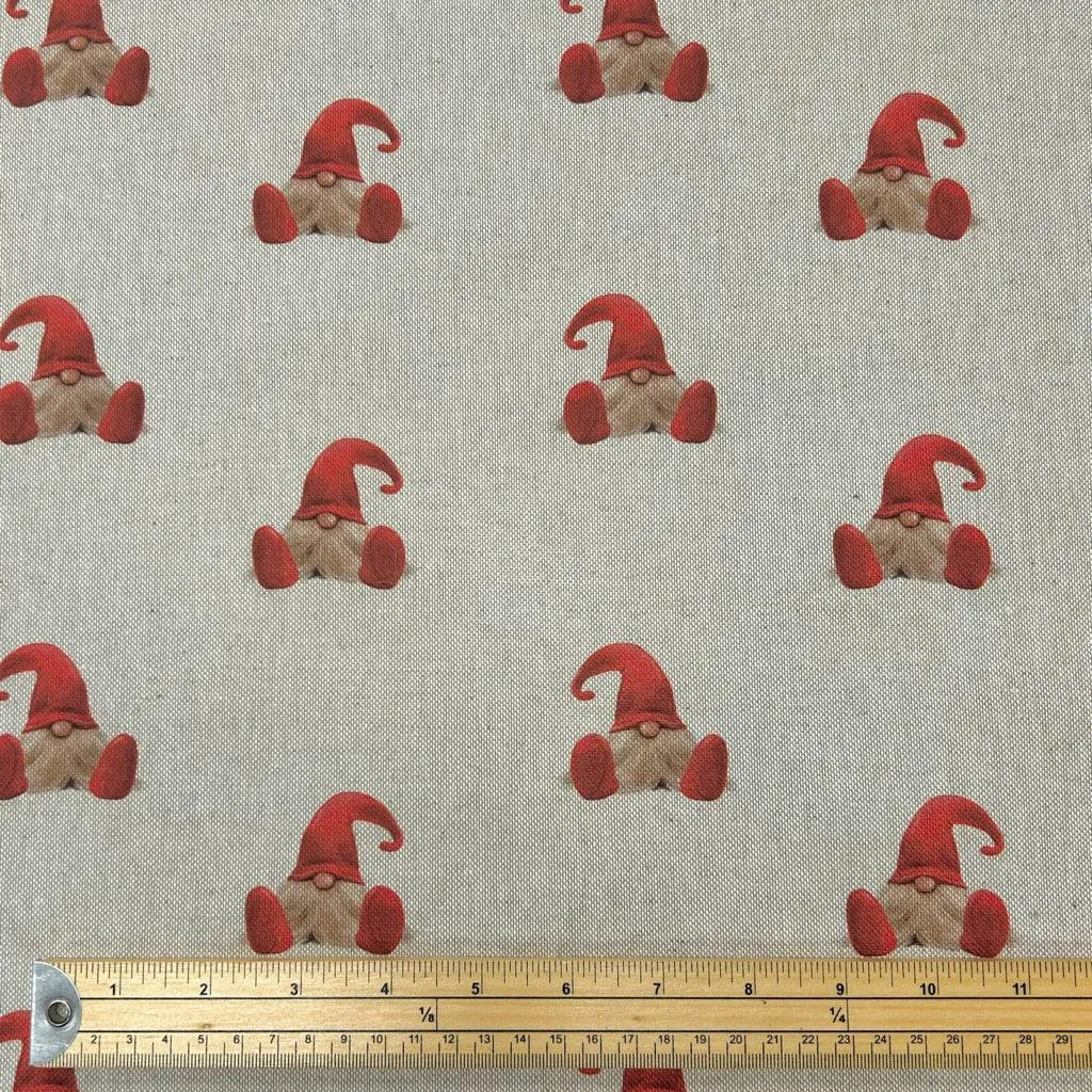 Xmas Gnomes Linen Look Polycotton Fabric