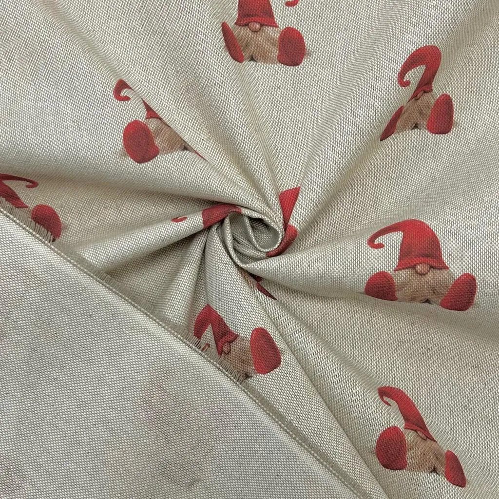 Xmas Gnomes Linen Look Polycotton Fabric
